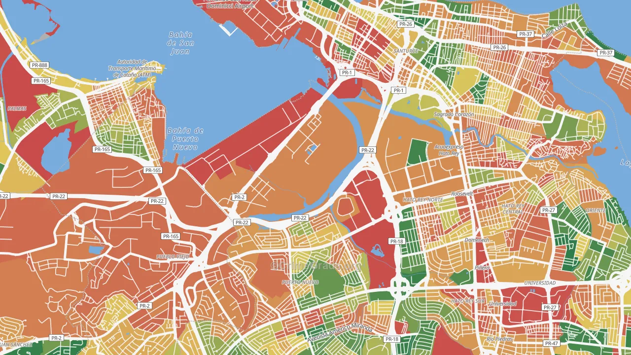 Puerto Nuevo, PR Map of Robbery Rates