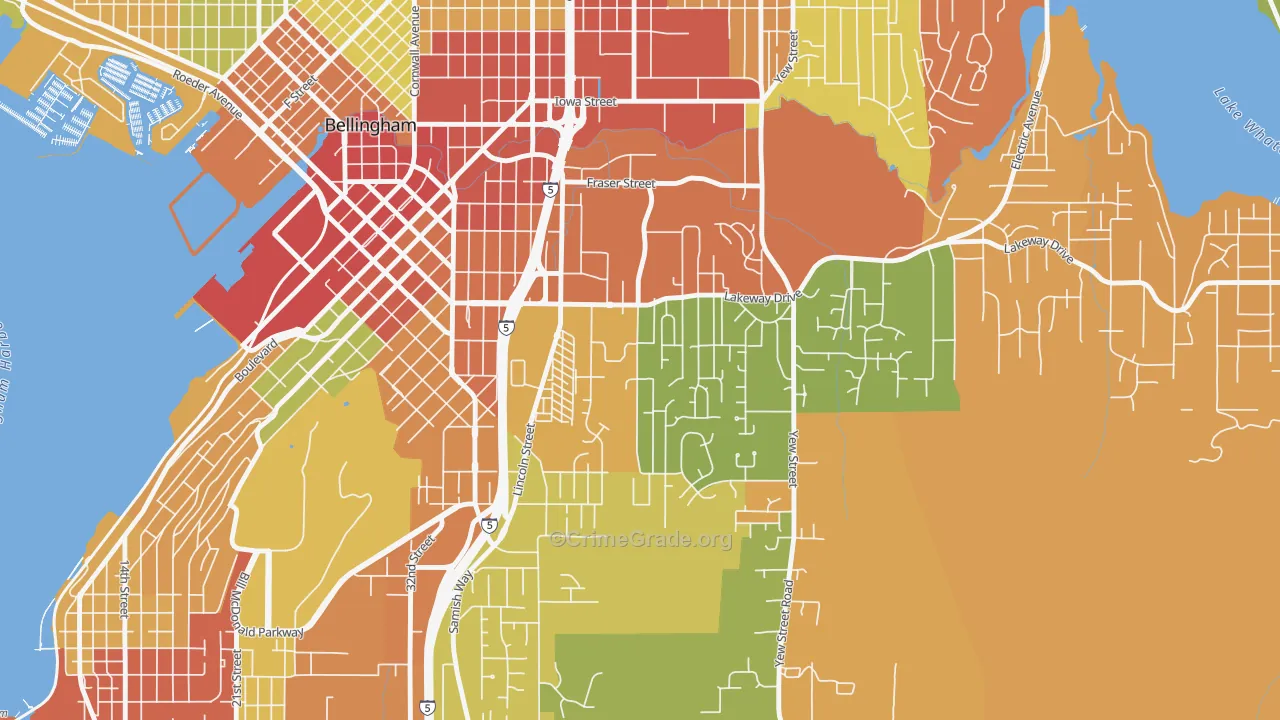 Puget, Bellingham, WA Map of Robbery Rates