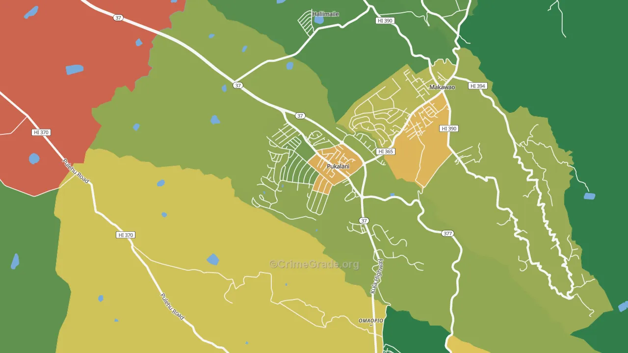 Pukalani, Makawao, HI Map of Robbery Rates