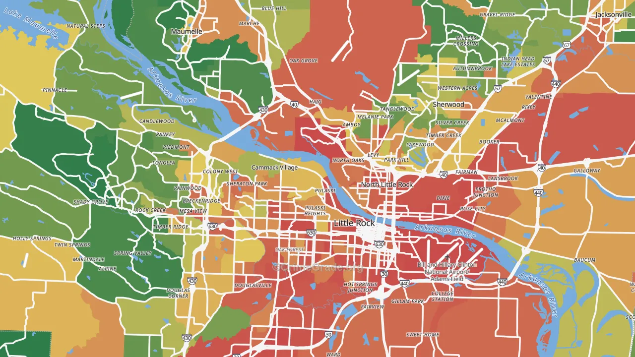 Pulaski County, AR Map of Robbery Rates