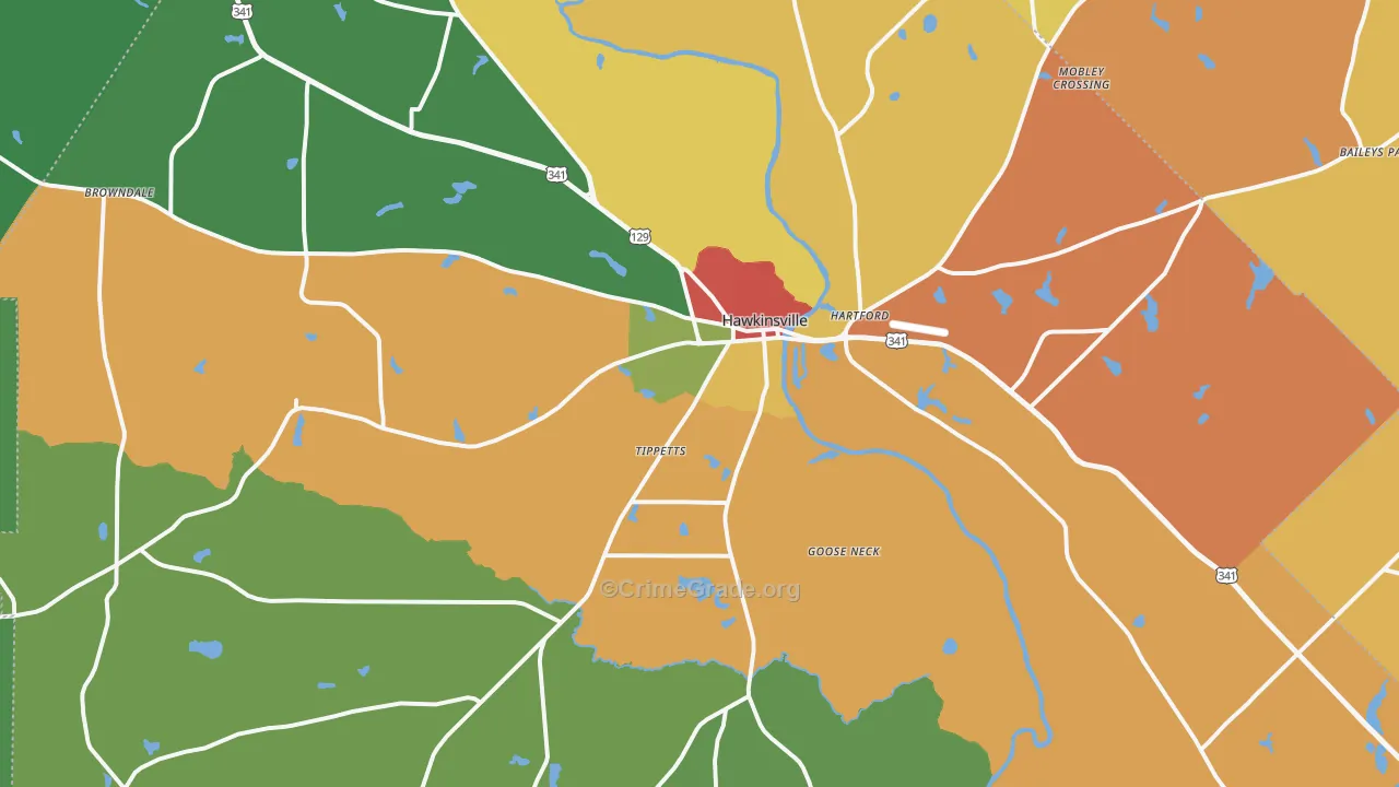 Pulaski County, GA Map of Robbery Rates