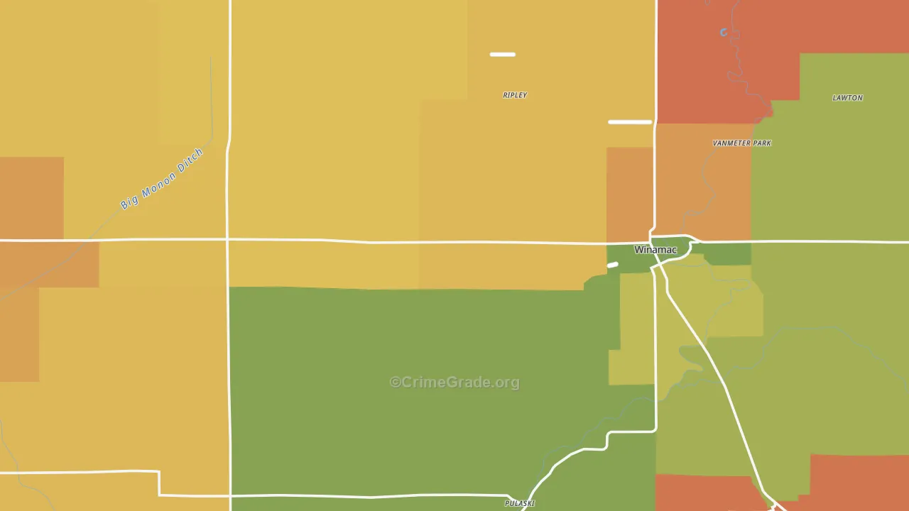 Pulaski County, IN Map of Robbery Rates