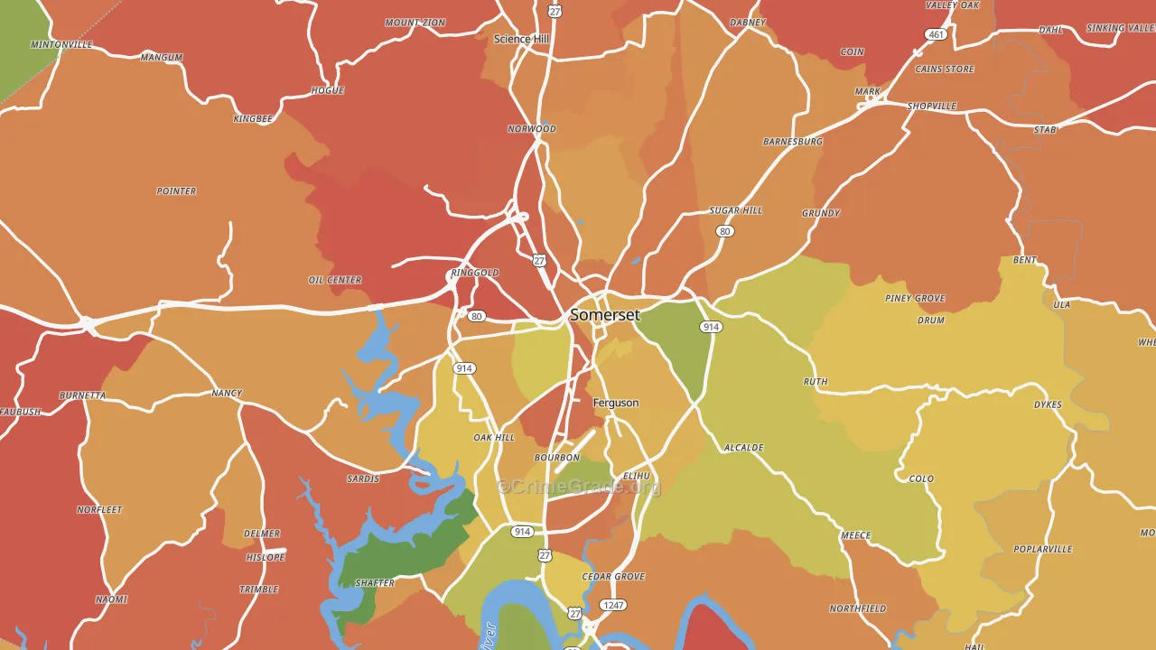 Pulaski County, KY Map of Robbery Rates