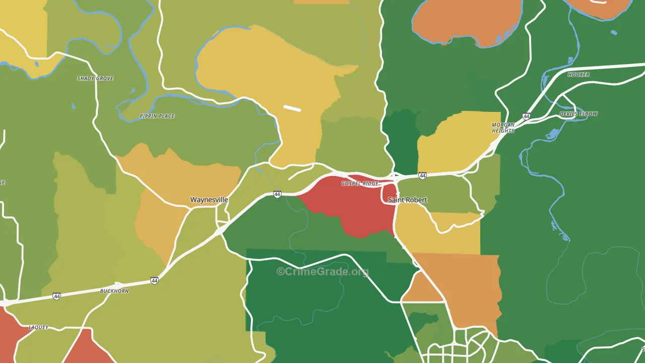 Pulaski County, MO Map of Robbery Rates