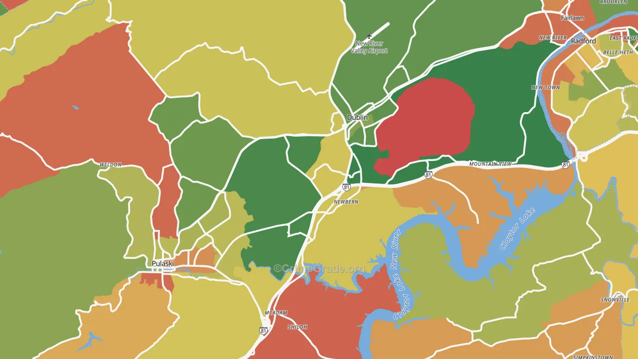 Pulaski County, VA Map of Robbery Rates