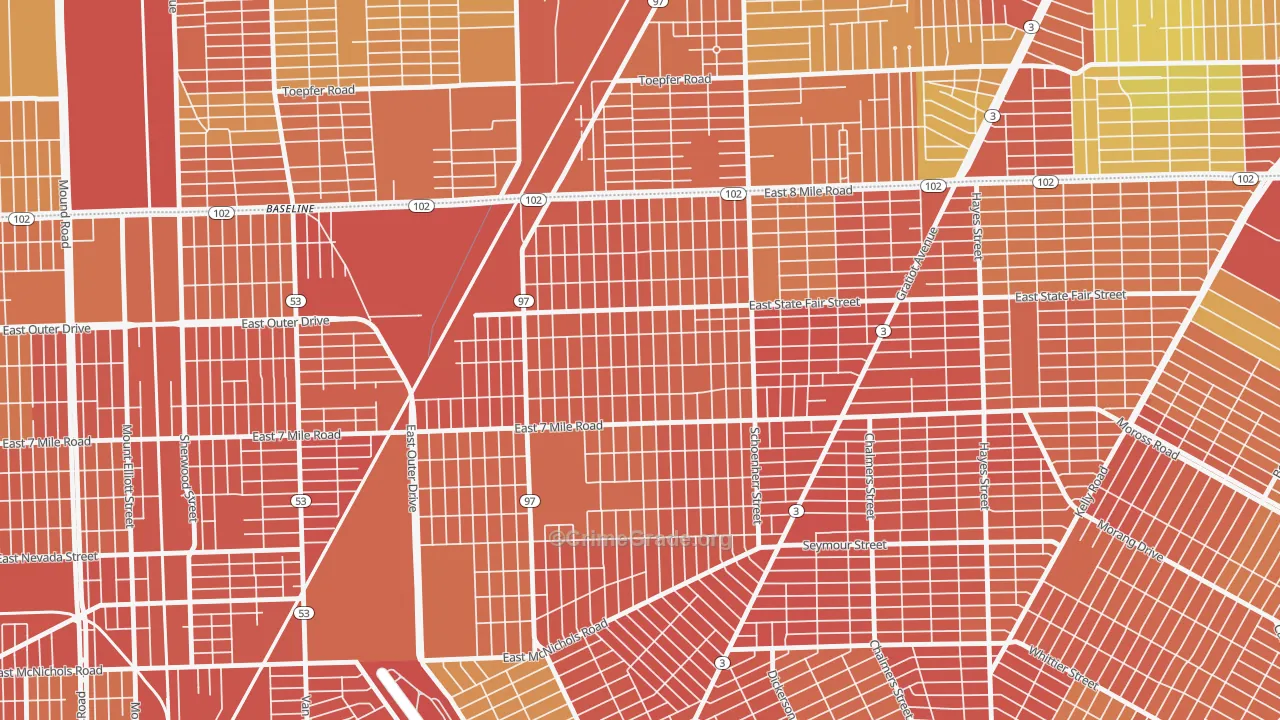 Pulaski, Detroit, MI Map of Robbery Rates