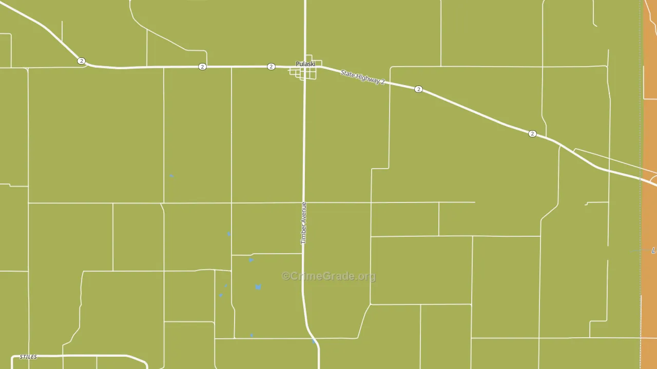 Pulaski, IA Map of Robbery Rates