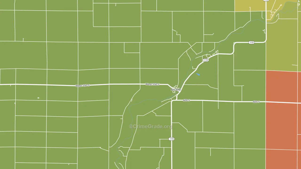 Pulaski, IN Map of Robbery Rates