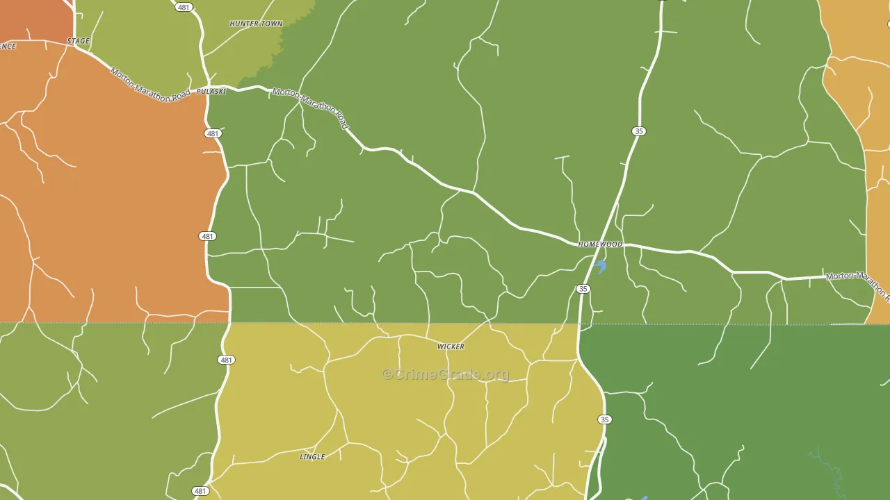 Pulaski, MS Map of Robbery Rates