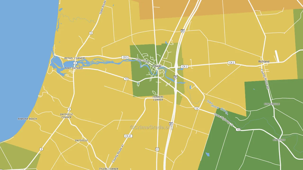 Pulaski, NY Map of Robbery Rates