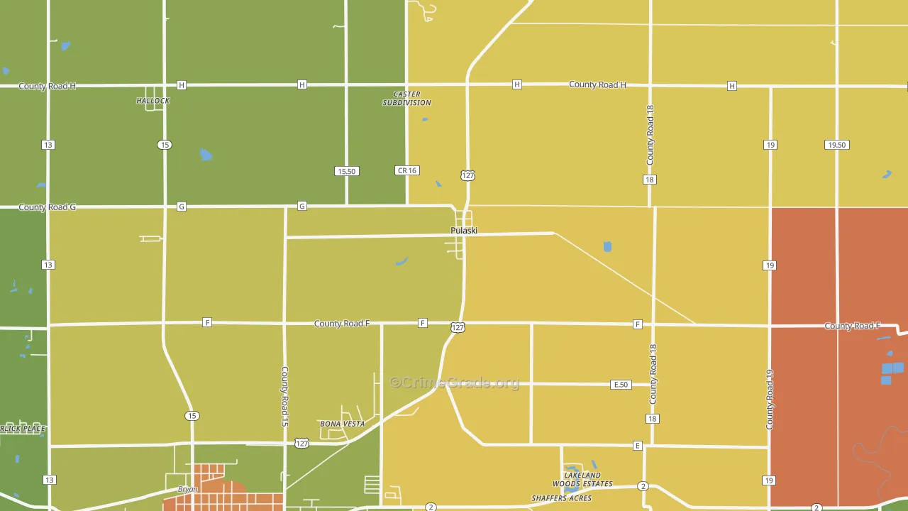 Pulaski, OH Map of Robbery Rates