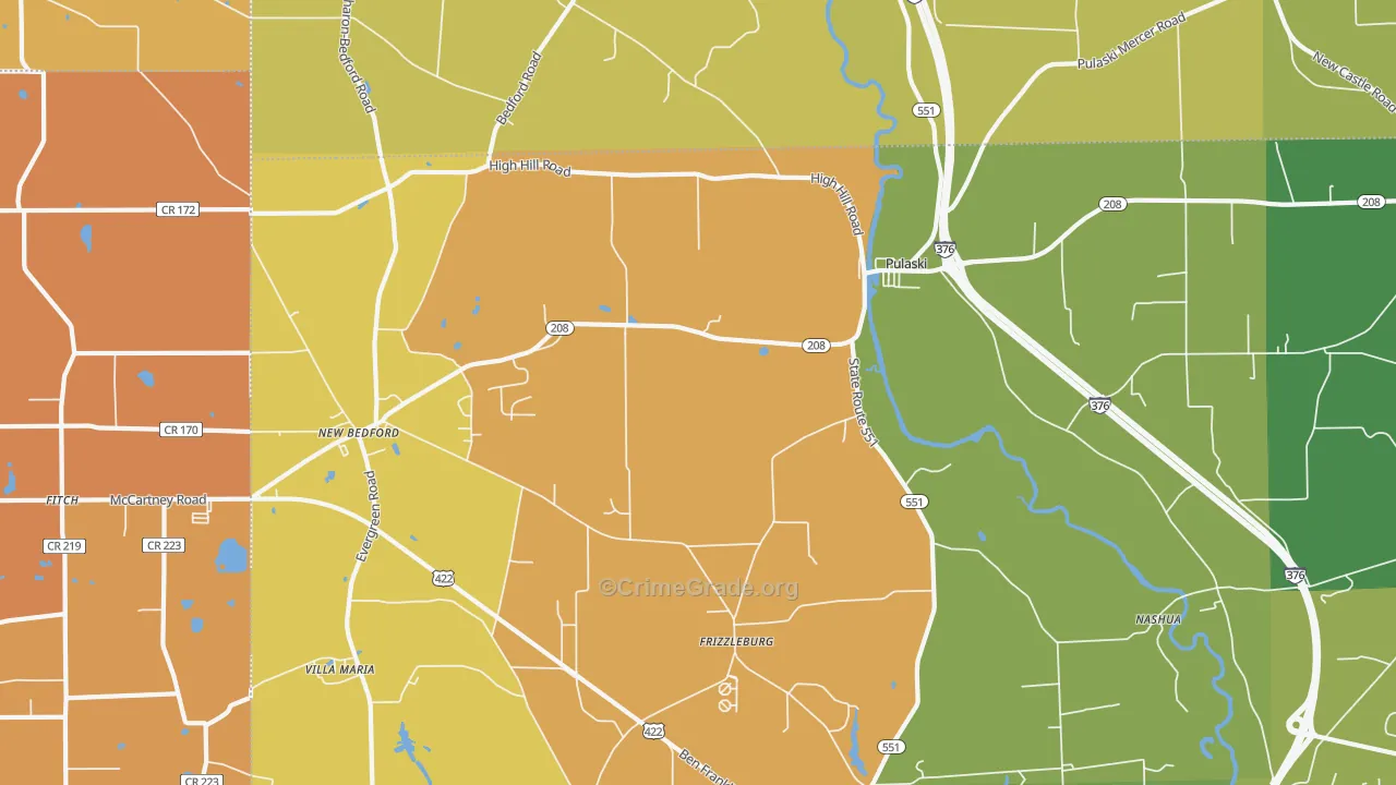 Pulaski, PA Map of Robbery Rates