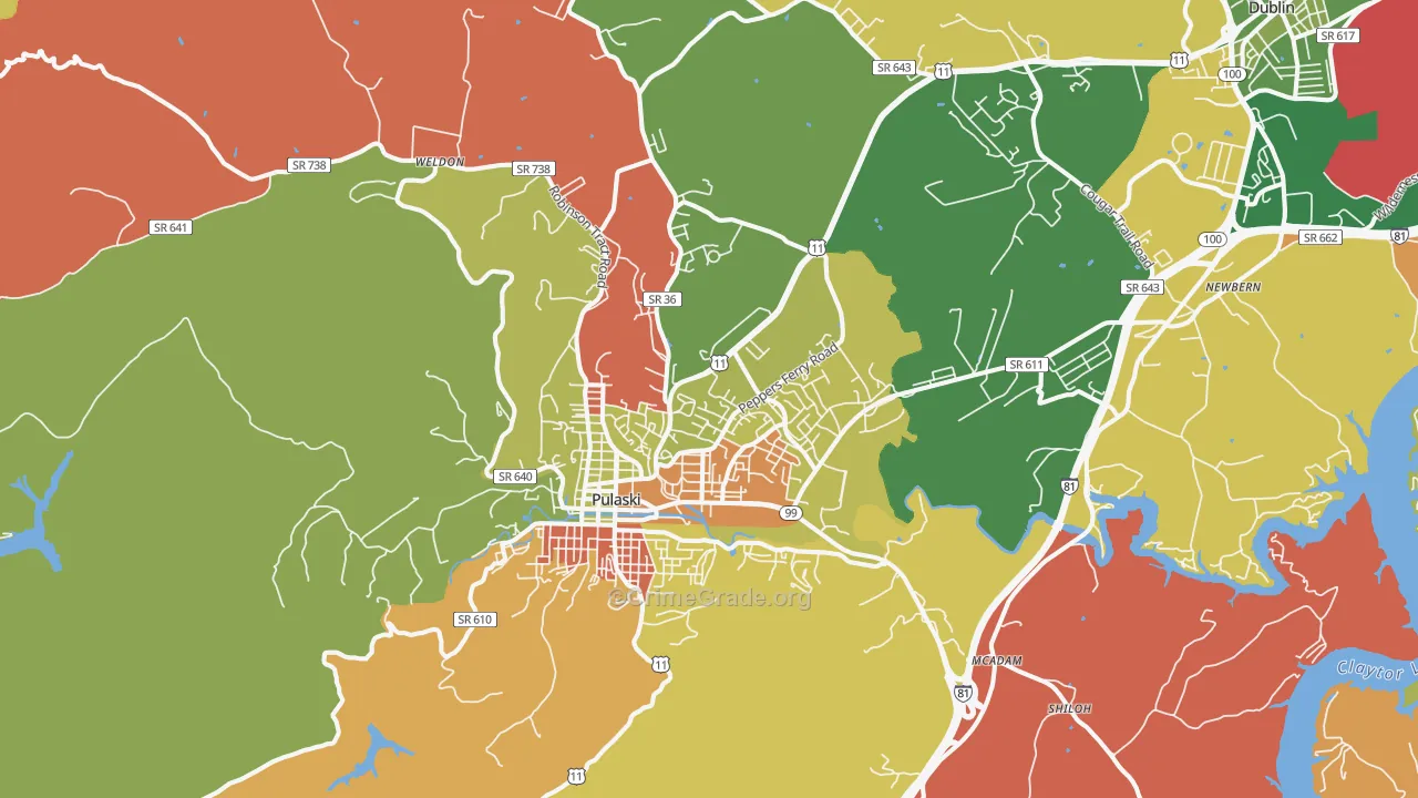 Pulaski, VA Map of Robbery Rates
