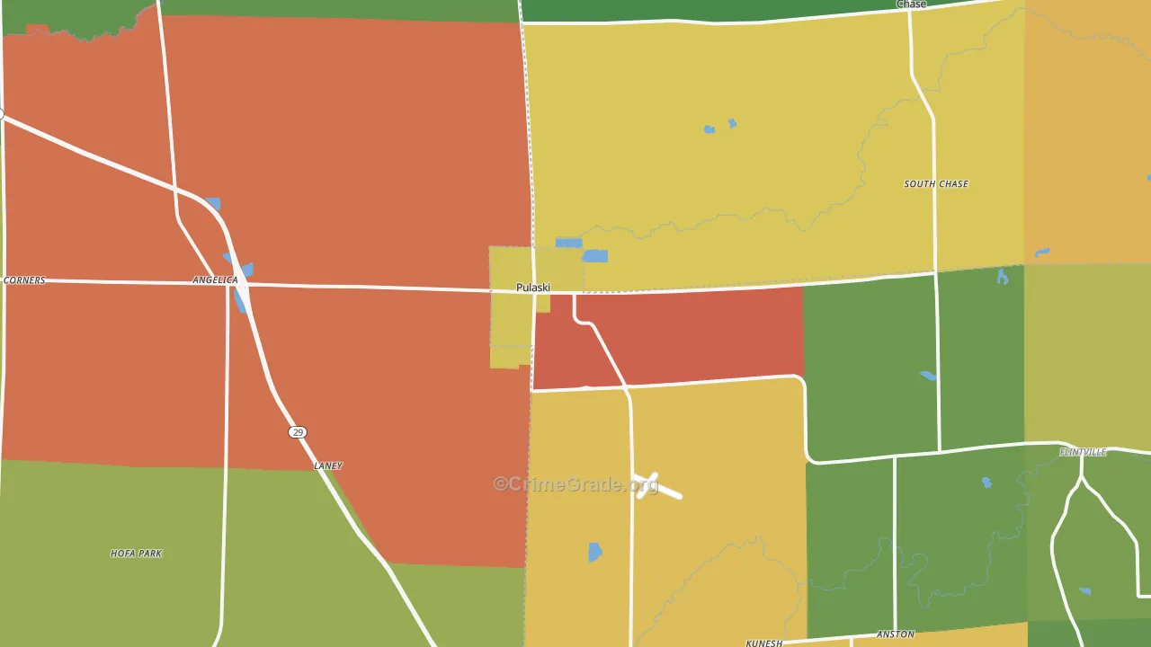 Pulaski, WI Map of Robbery Rates