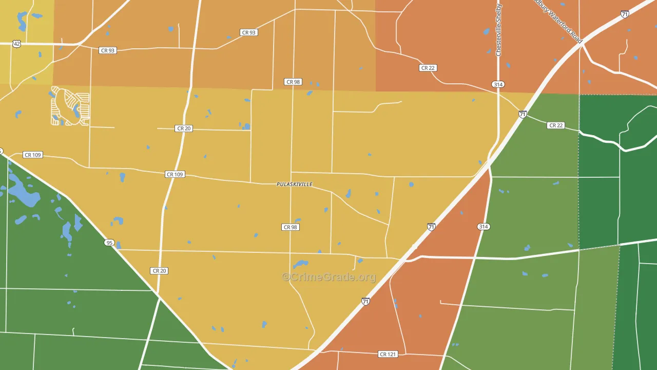 Pulaskiville, OH Map of Robbery Rates