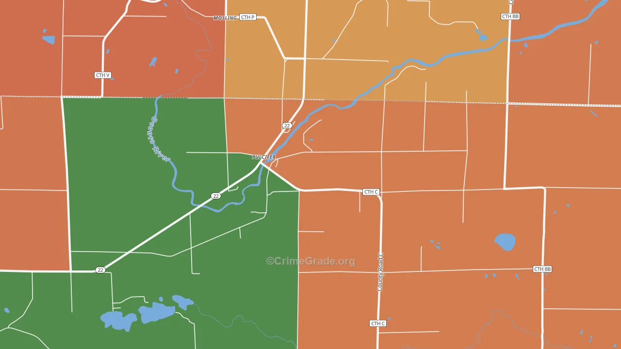 Pulcifer, WI Map of Robbery Rates