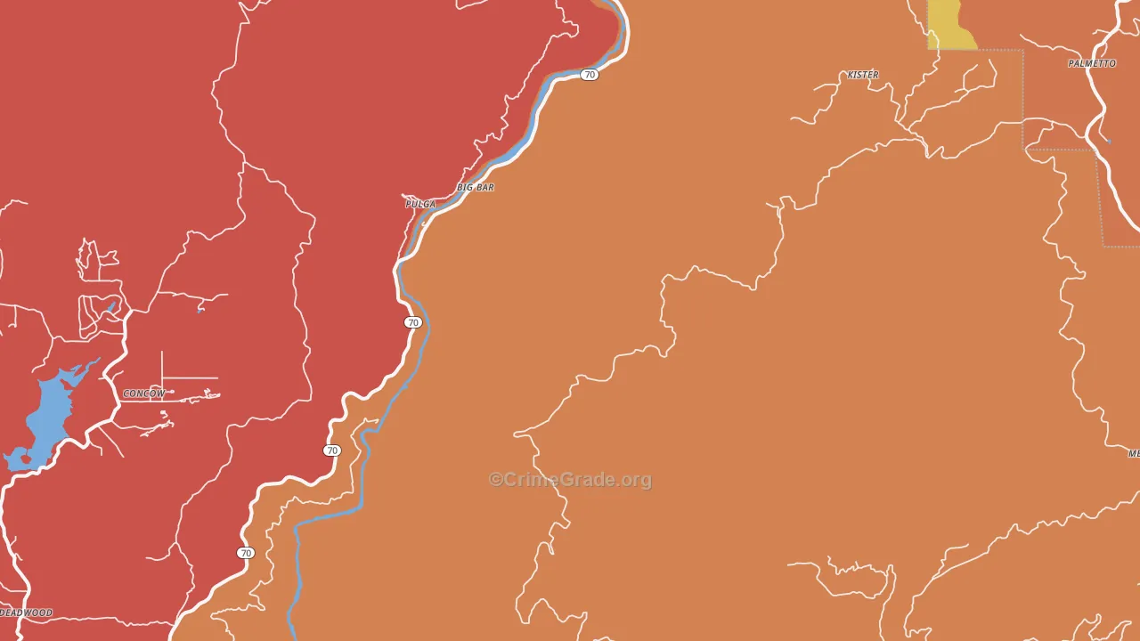 Pulga, CA Map of Robbery Rates
