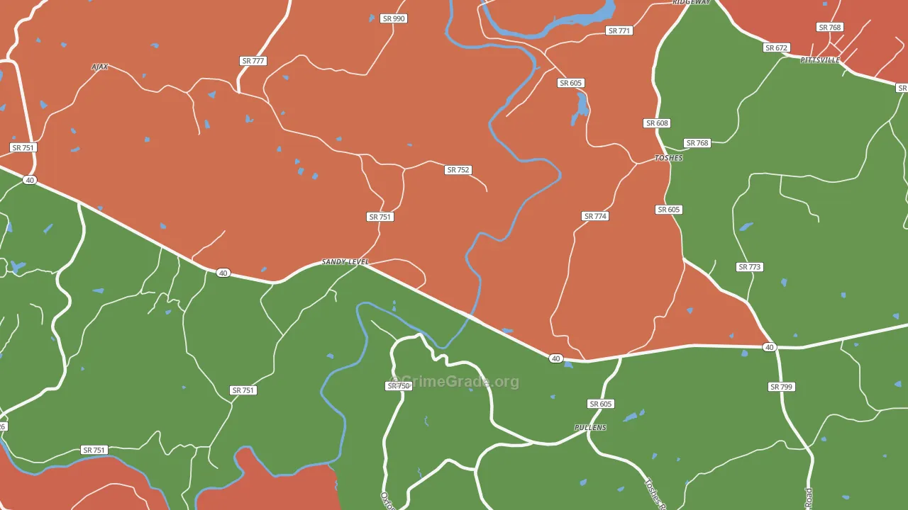 Pullens, VA Map of Robbery Rates