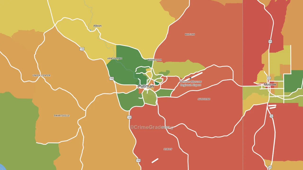 Pullman, WA Map of Robbery Rates
