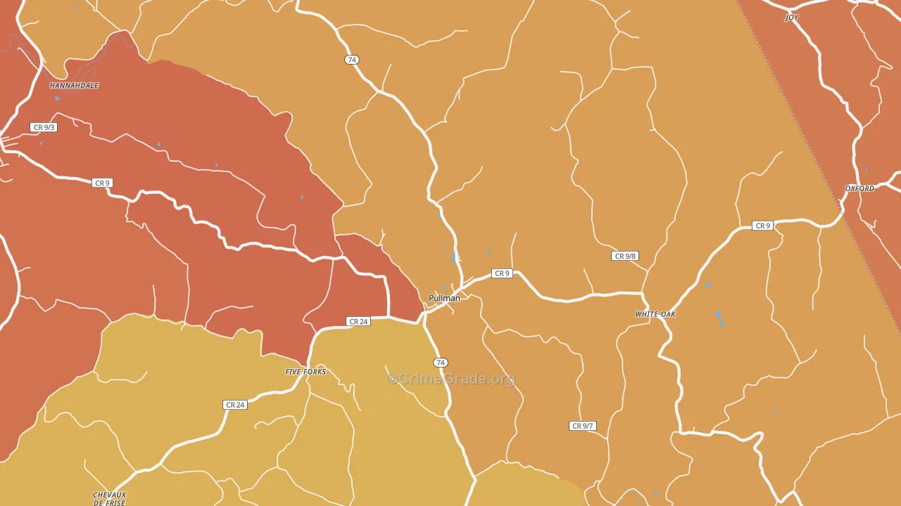 Pullman, WV Map of Robbery Rates
