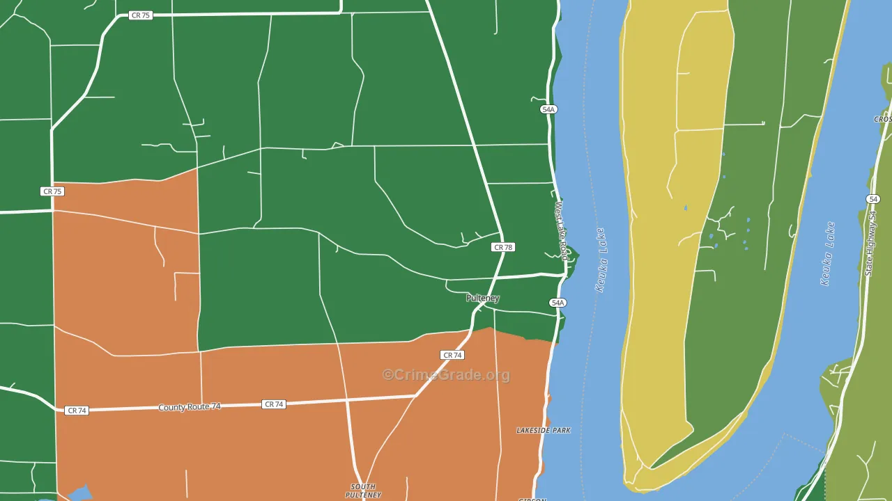 Pulteney, NY Map of Robbery Rates