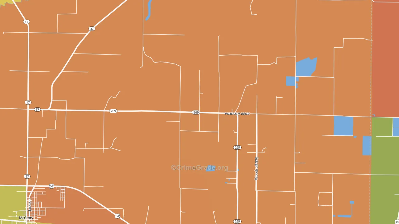 Pumpkin Bend, AR Map of Robbery Rates