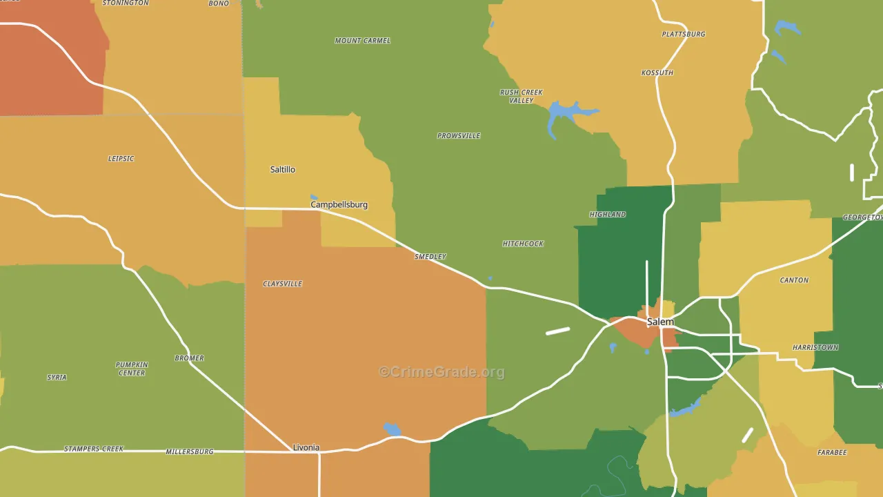 Pumpkin Center, IN Map of Robbery Rates