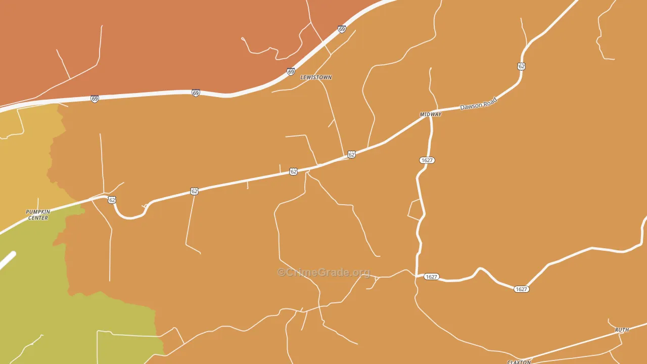 Pumpkin Center, KY Map of Robbery Rates