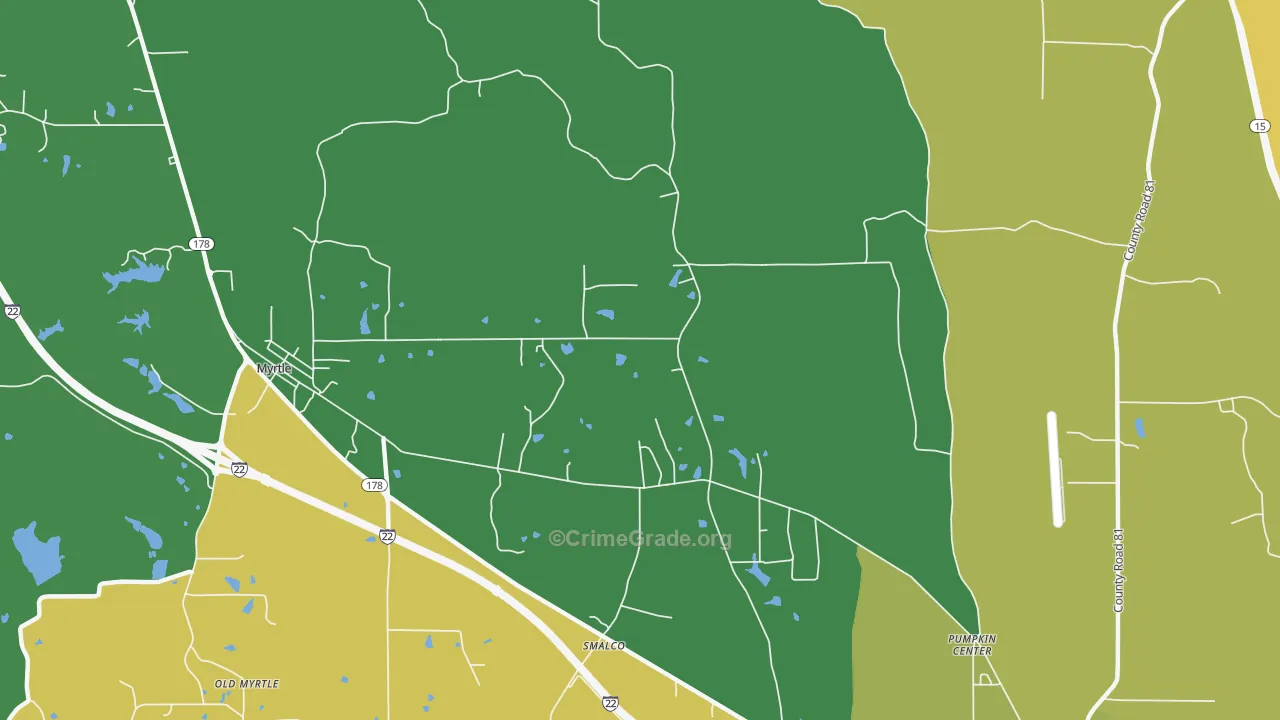 Pumpkin Center, MS Map of Robbery Rates