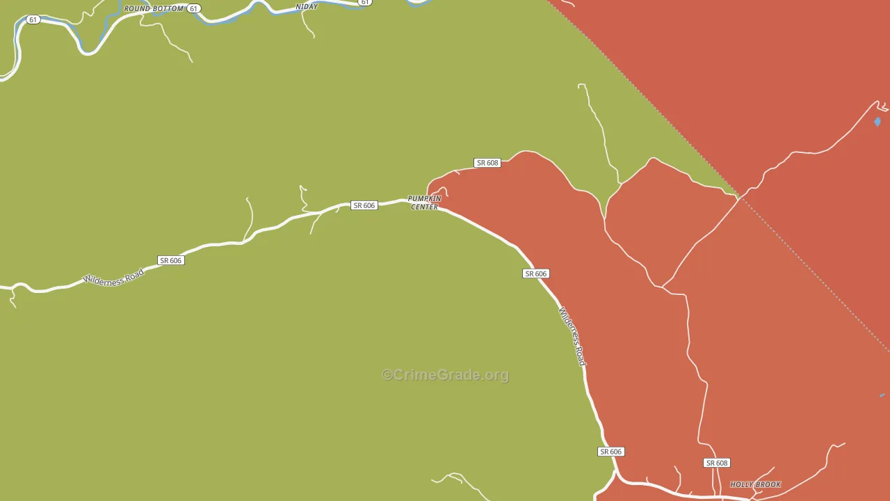 Pumpkin Center, VA Map of Robbery Rates