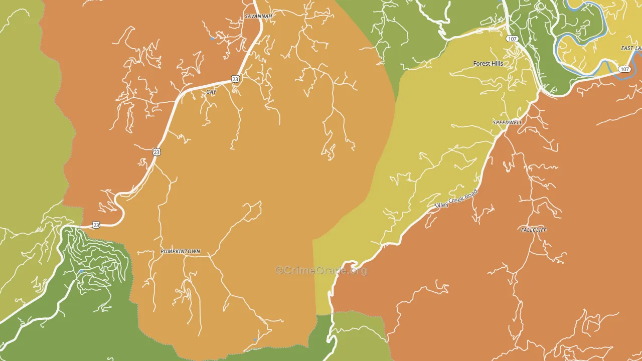 Pumpkintown, NC Map of Robbery Rates