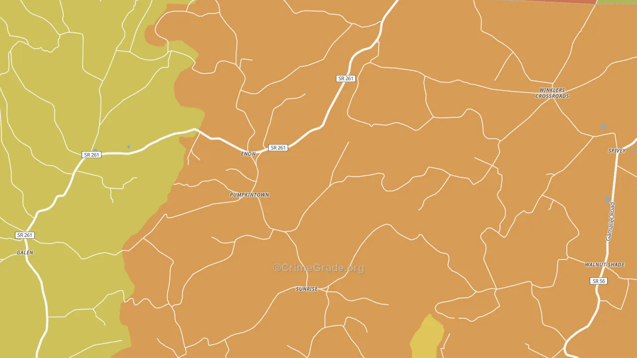 Pumpkintown, TN Map of Robbery Rates