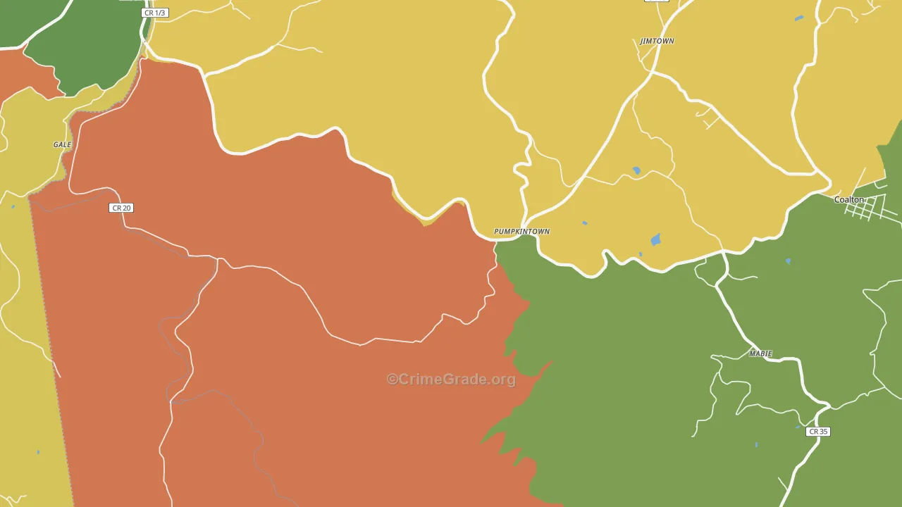 Pumpkintown, WV Map of Robbery Rates