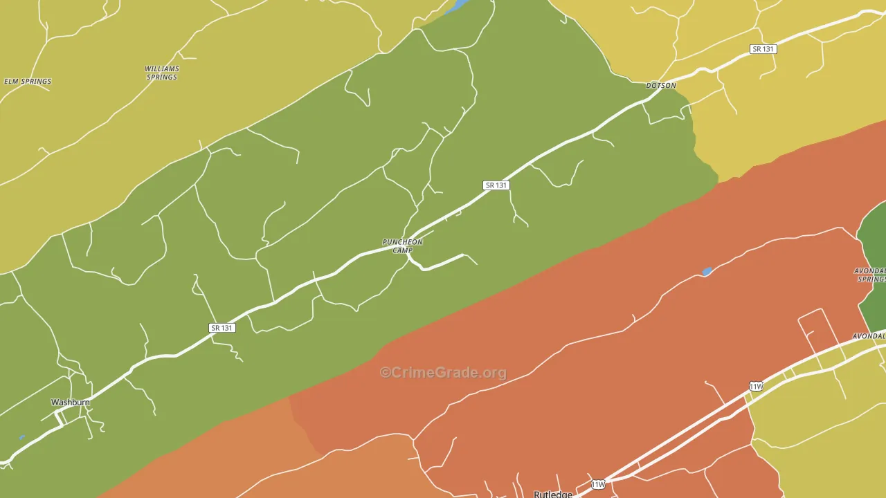 Puncheon Camp, TN Map of Robbery Rates
