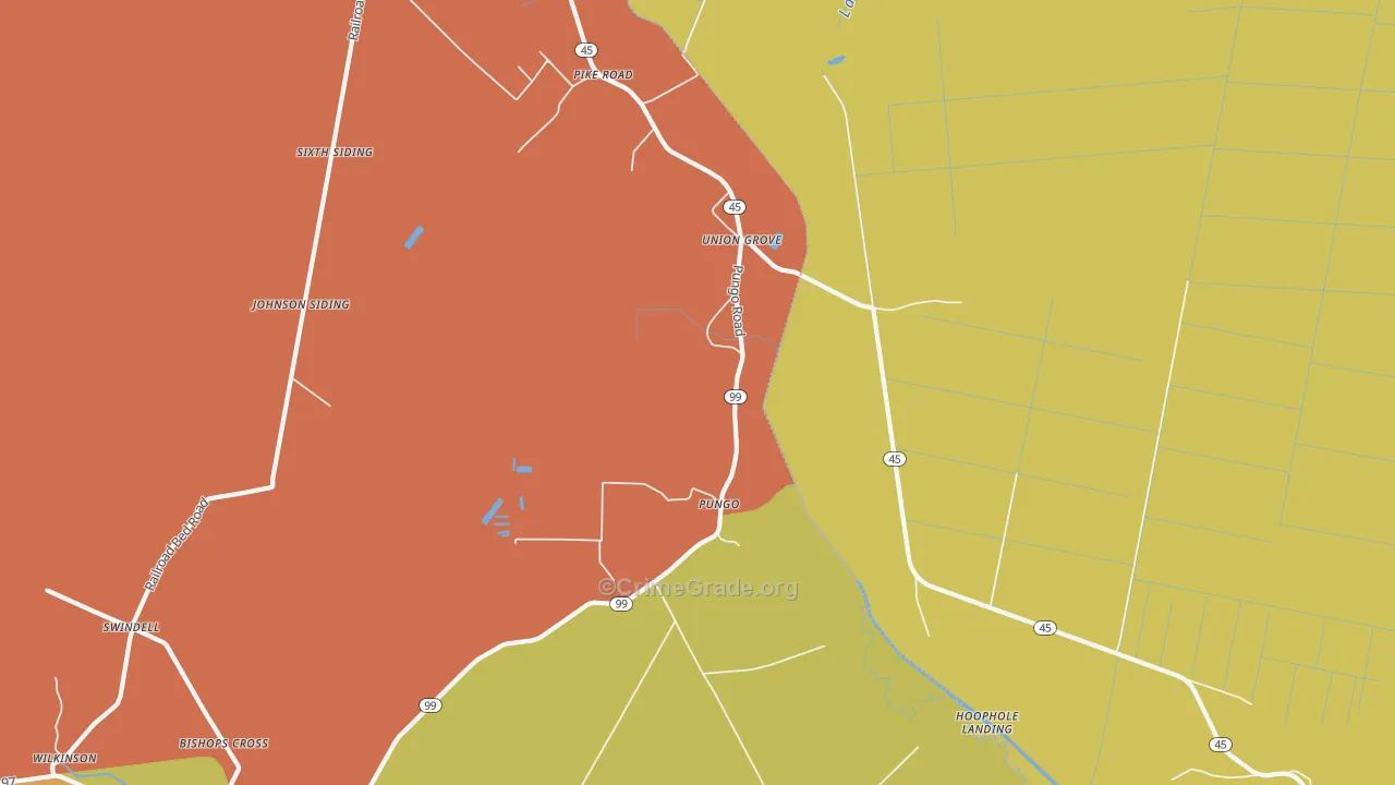 Pungo, NC Map of Robbery Rates