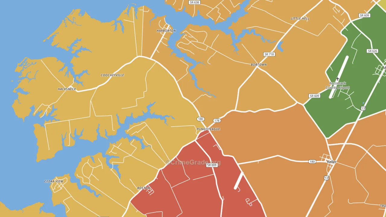 Pungoteague, VA Map of Robbery Rates