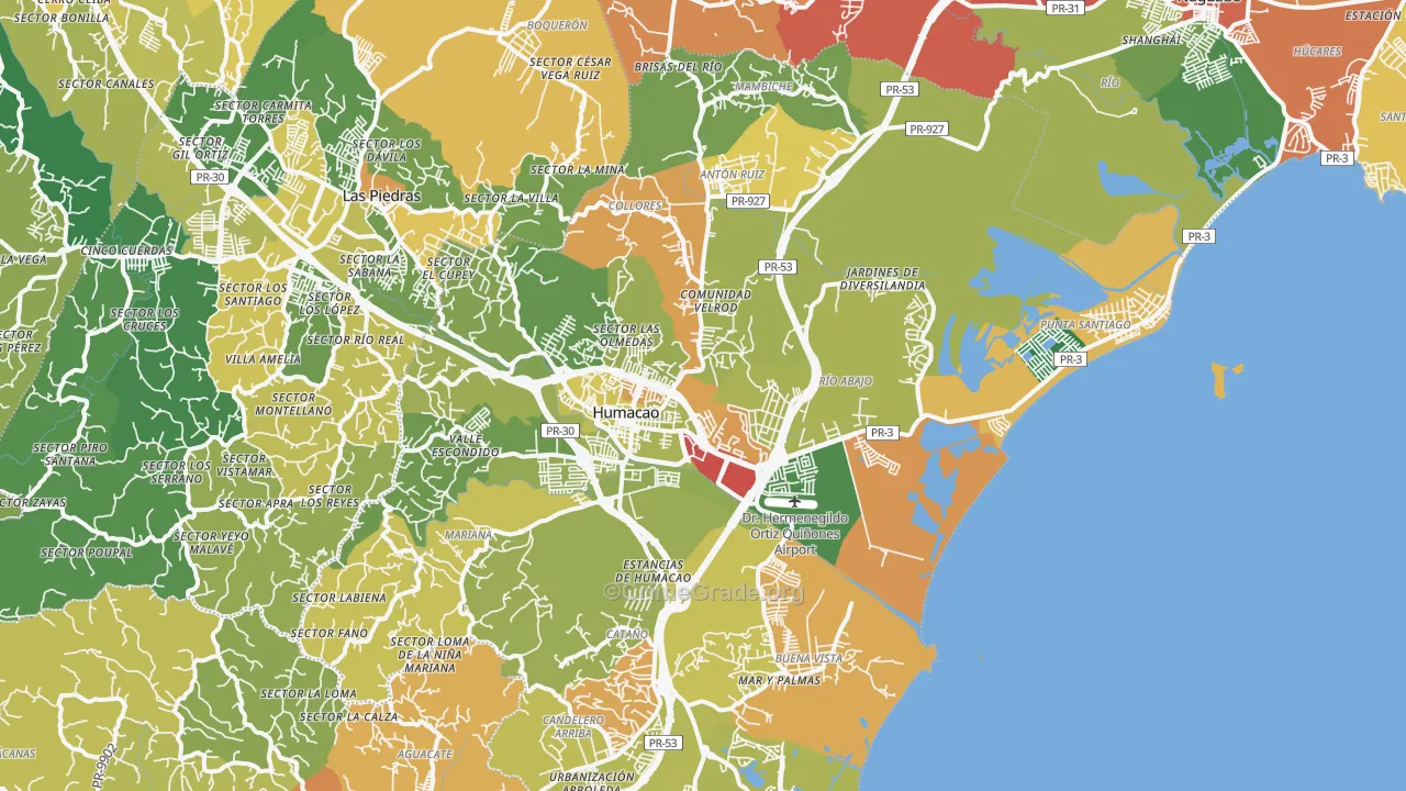 Punta Santiago, PR Map of Robbery Rates