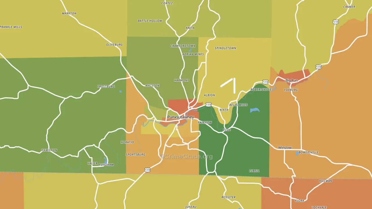 Punxsutawney, PA Map of Robbery Rates