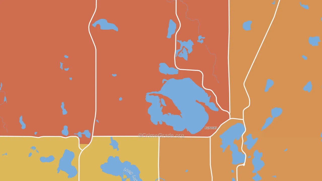 Puposky, MN Map of Robbery Rates