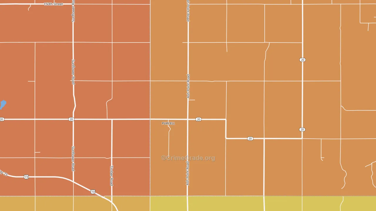 Purcell, KS Map of Robbery Rates