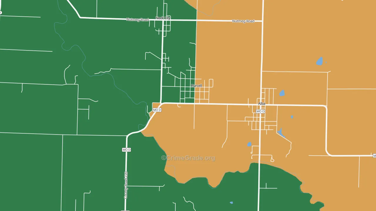 Purcell, MO Map of Robbery Rates