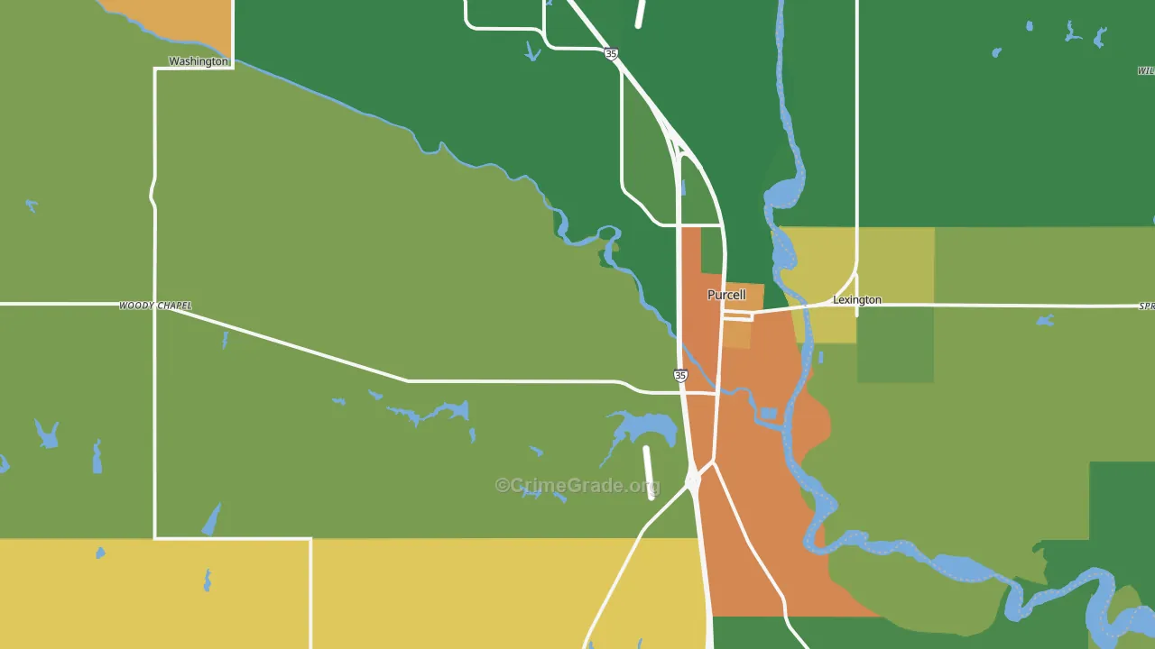 Purcell, OK Map of Robbery Rates