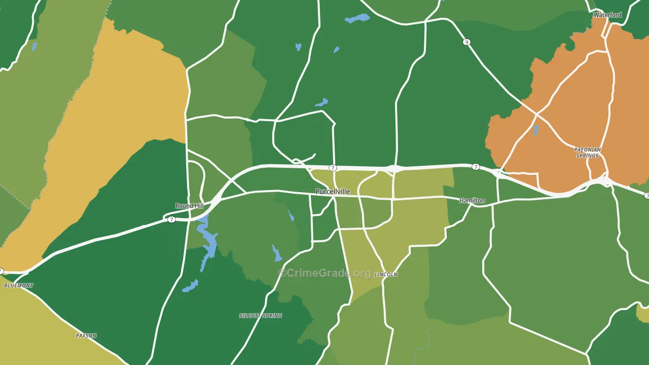 Purcellville, VA Map of Robbery Rates