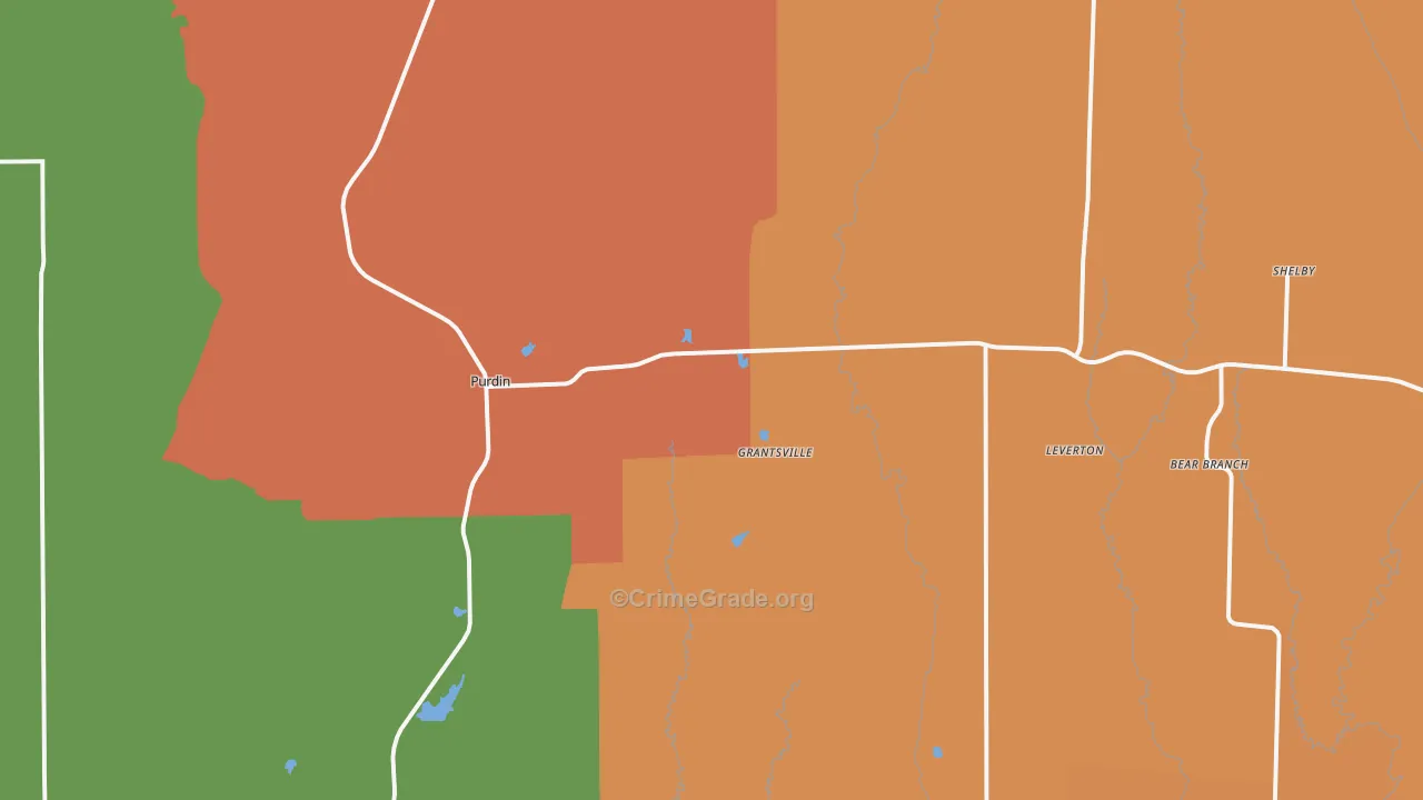 Purdin, MO Map of Robbery Rates