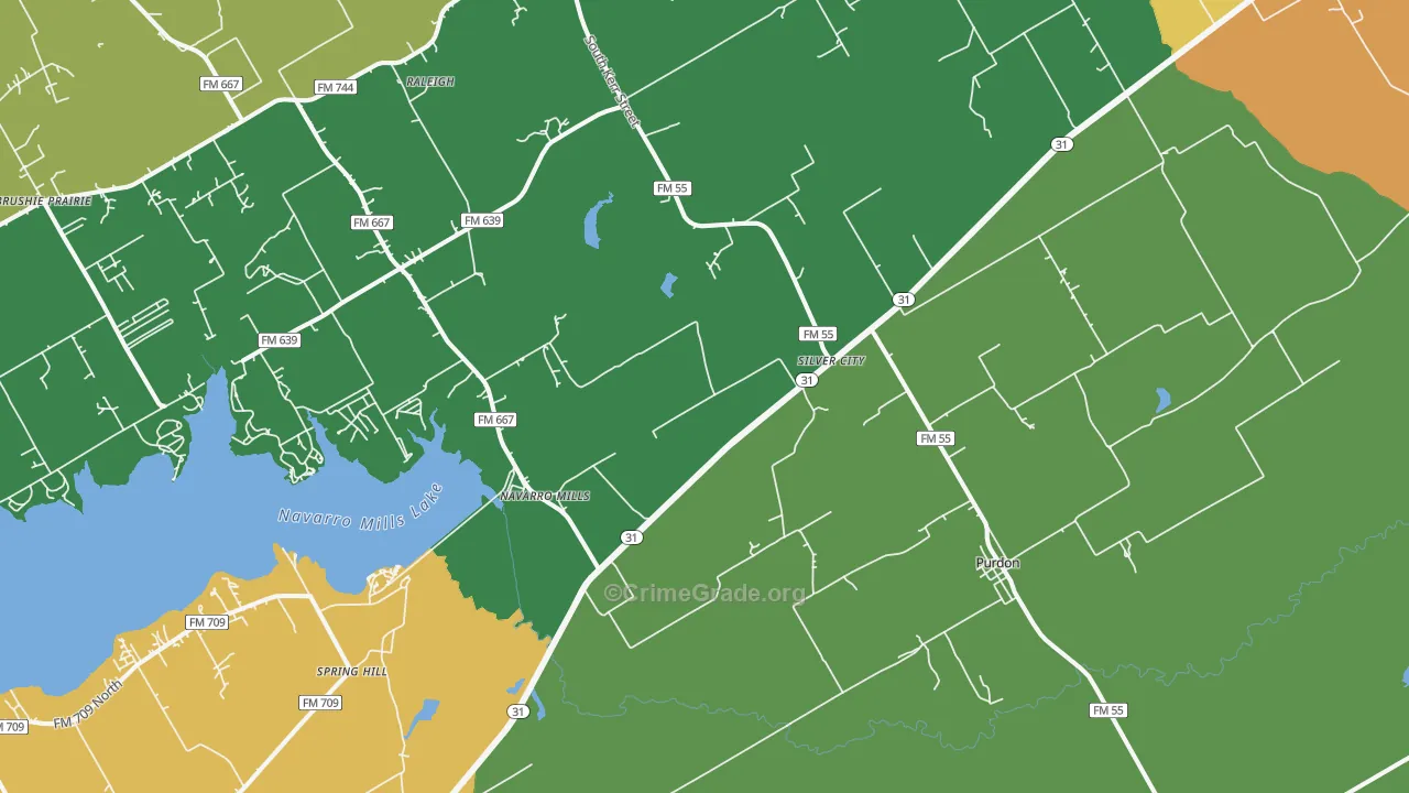 Purdon, TX Map of Robbery Rates