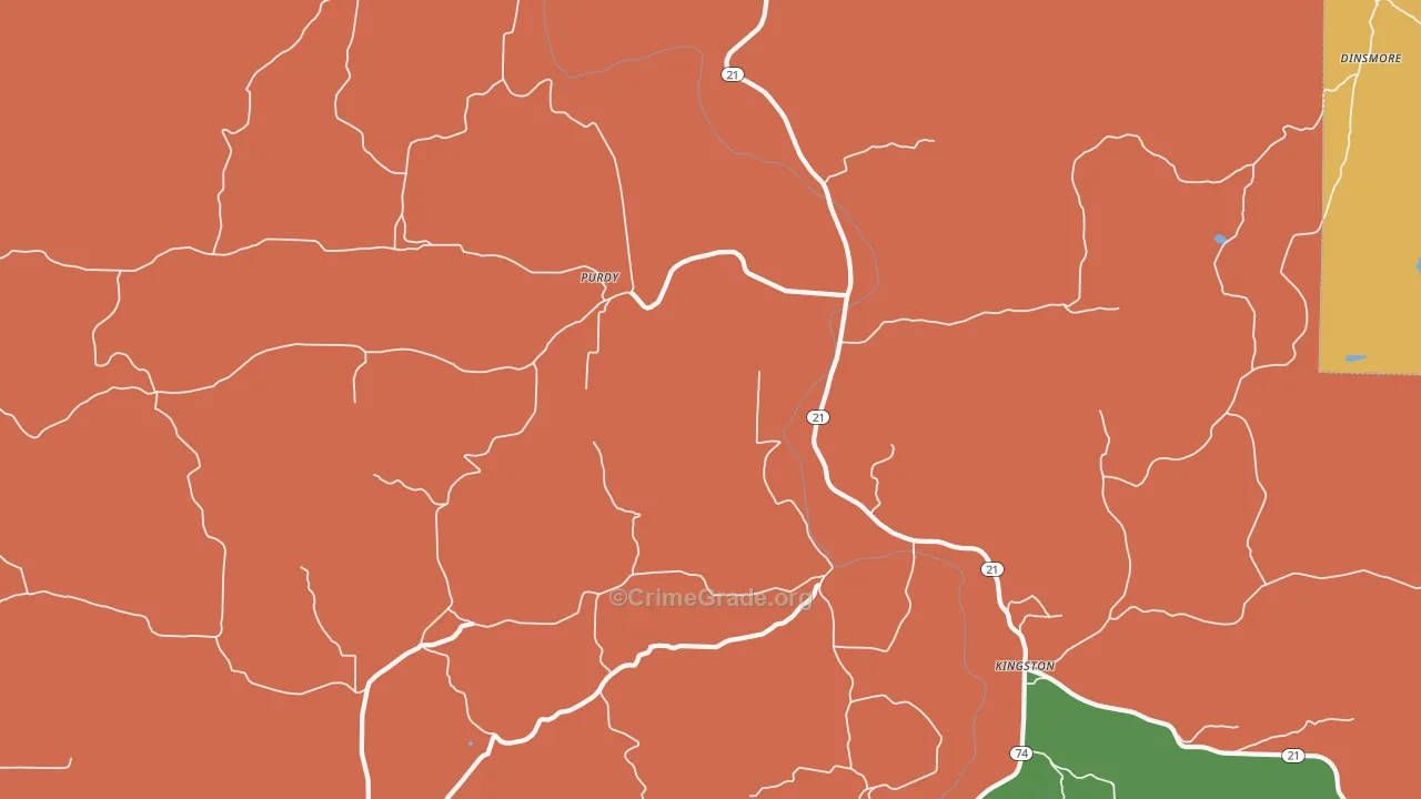 Purdy, AR Map of Robbery Rates