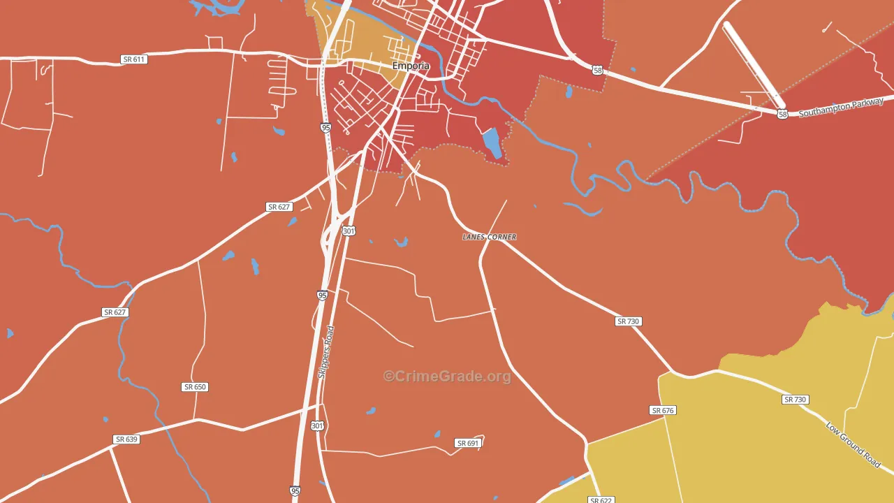 Purdy, VA Map of Robbery Rates