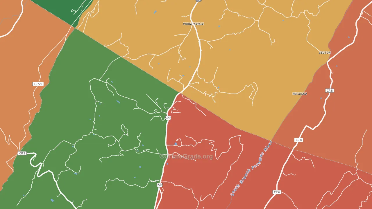 Purgitsville, WV Map of Robbery Rates