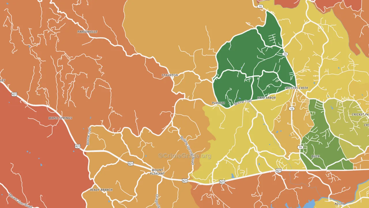 Purlear, NC Map of Robbery Rates