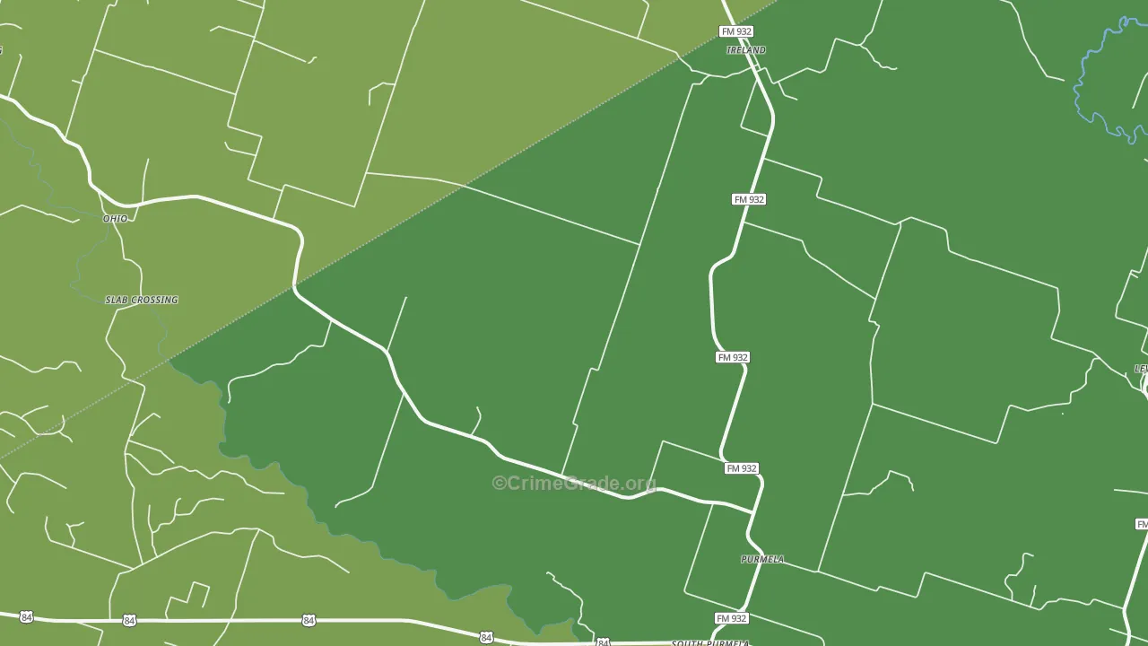 Purmela, TX Map of Robbery Rates